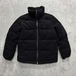 Levi's Jacket Mens Small Black Corduroy Puffer Insulated Full Zip Lined Warm